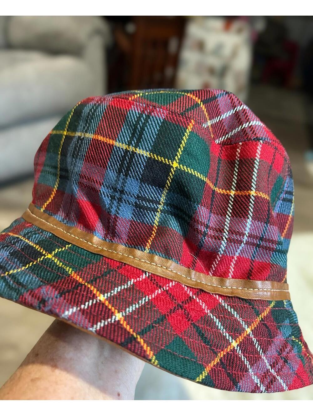 COACH Tartan Plaid WOOL Hat With Leather Trim Size M/L - Picture 8 of 9